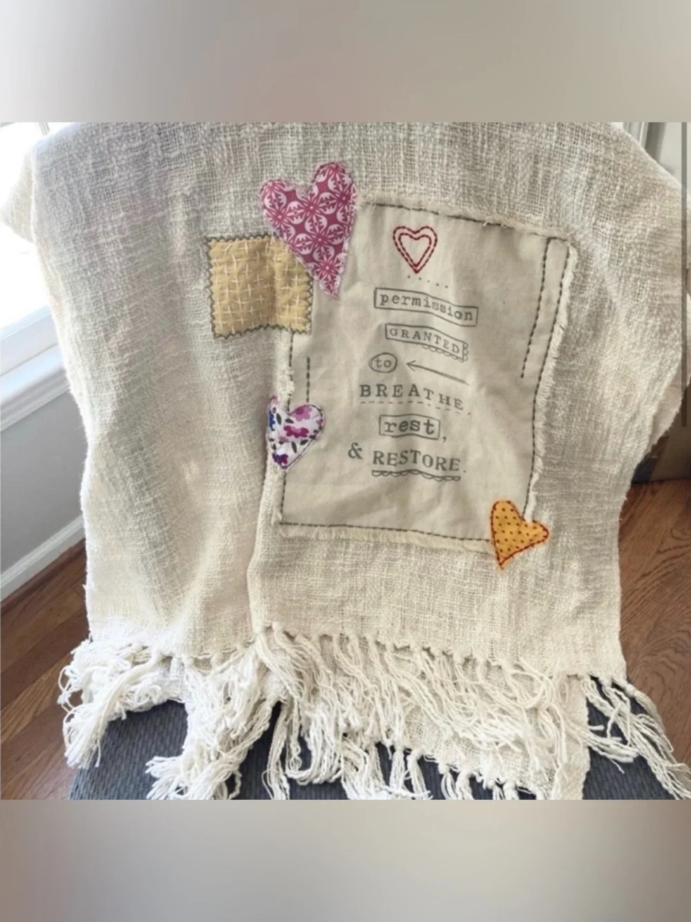 Soul Care Permission Granted Fringed Cream 60 x 50 Throw Blanket
